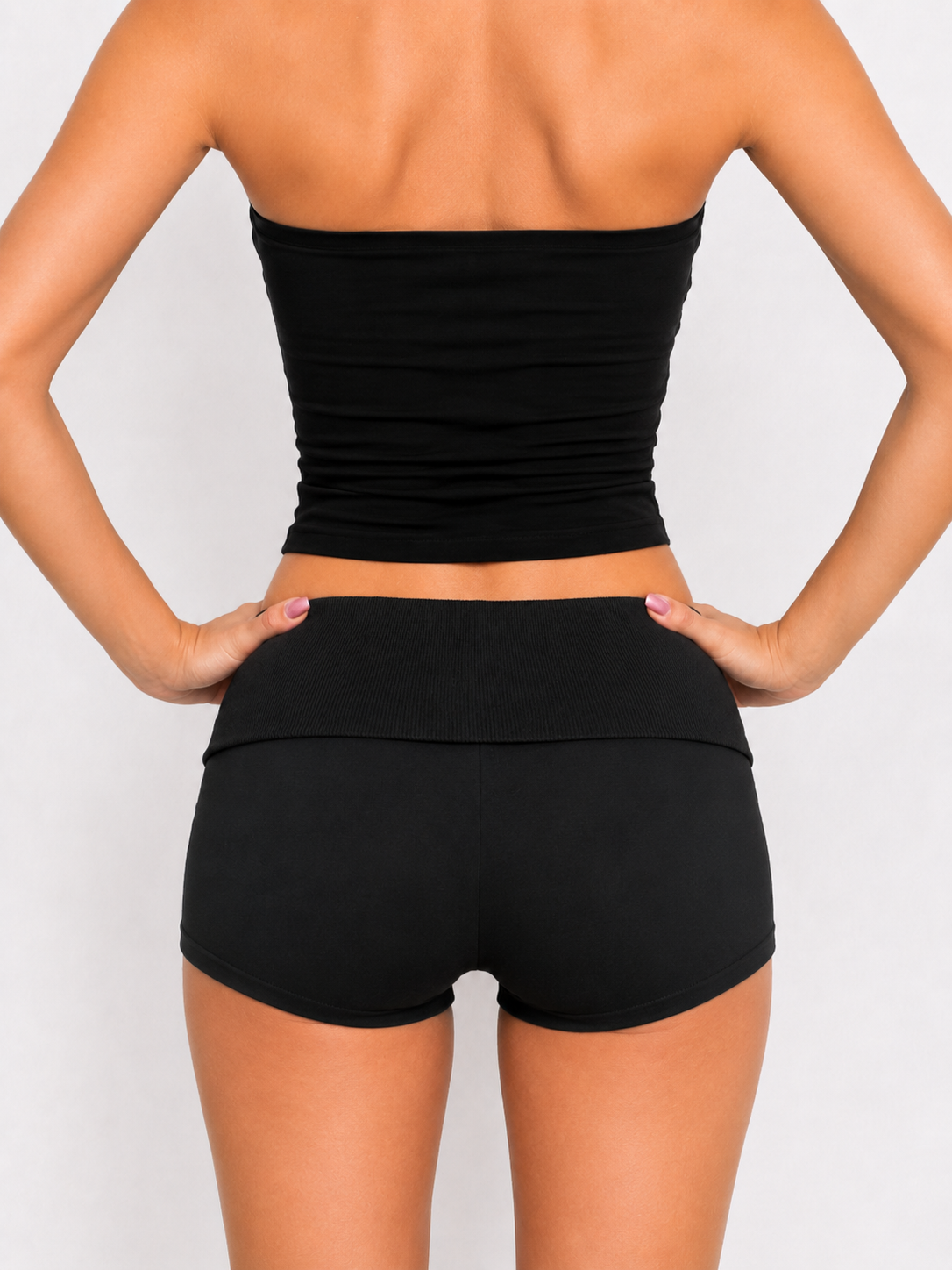 Black Fold Over Rivet Shorts – Shorts