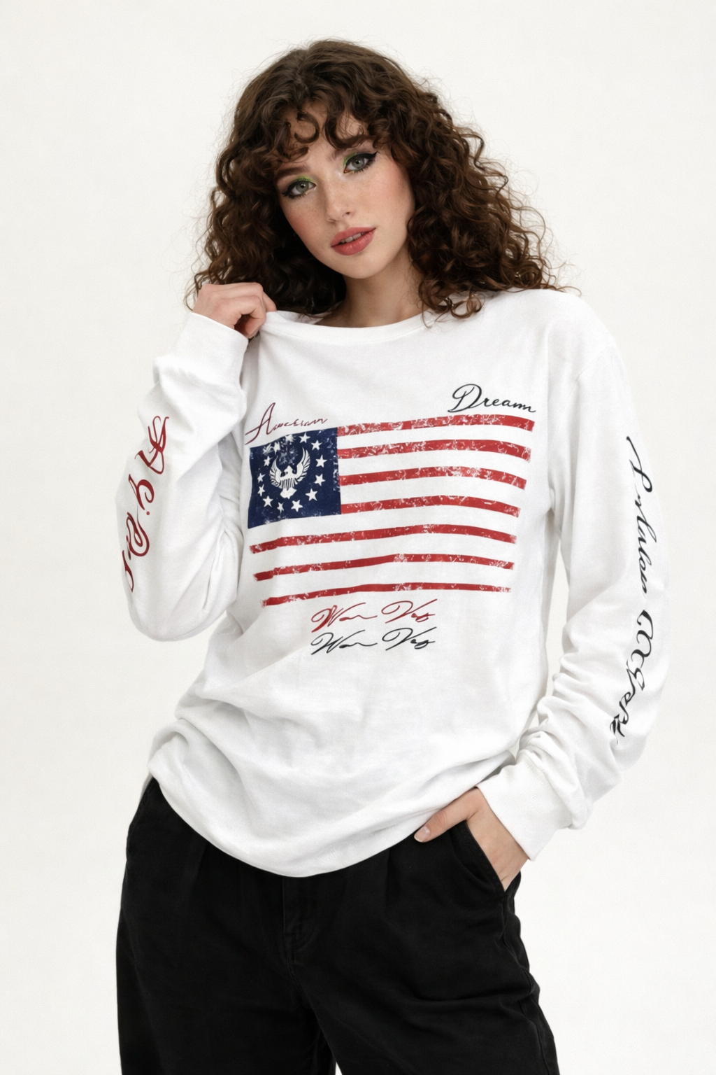 American Streetwear Long Sleeve Top – White Tops