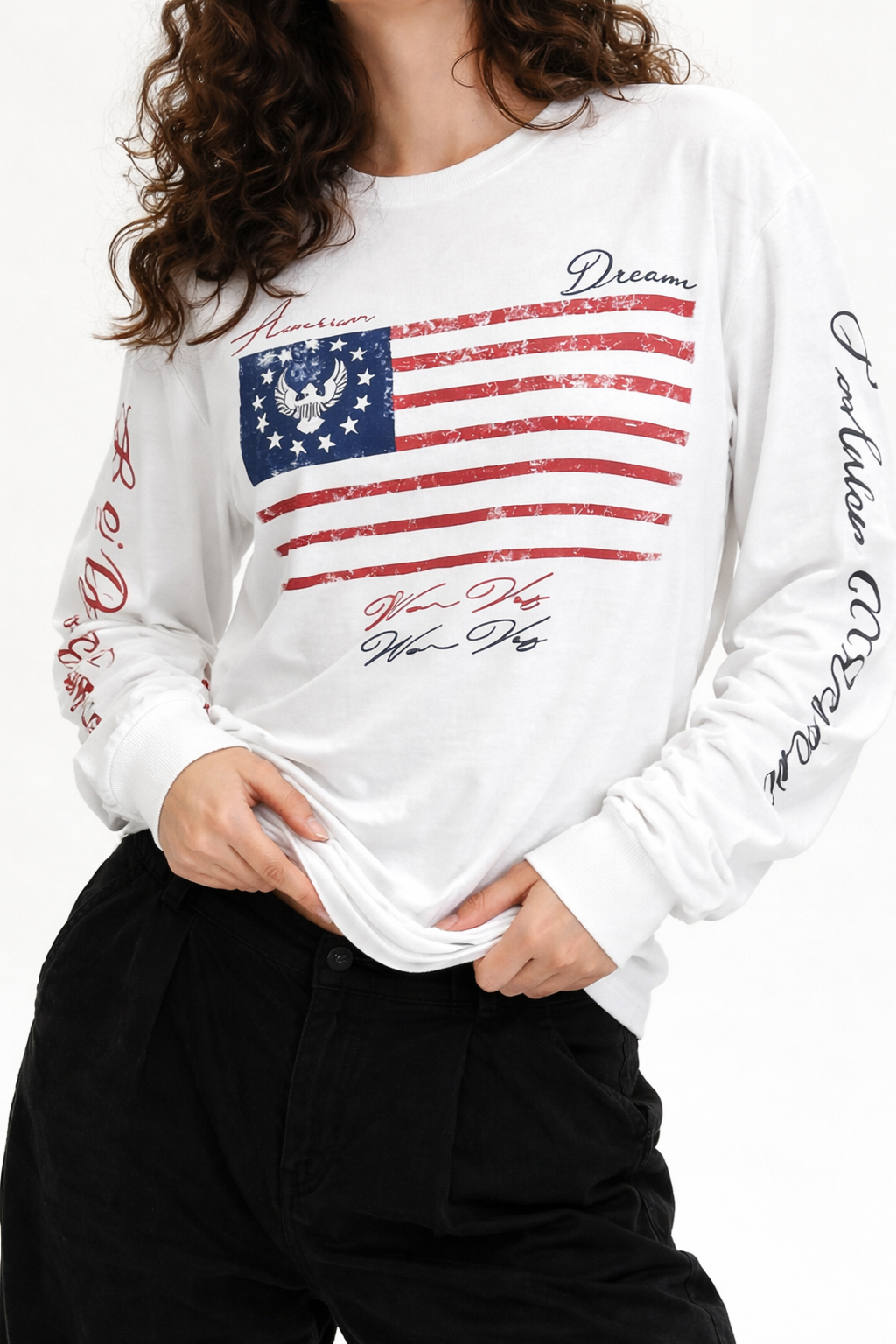 American Streetwear Long Sleeve Top – White Tops