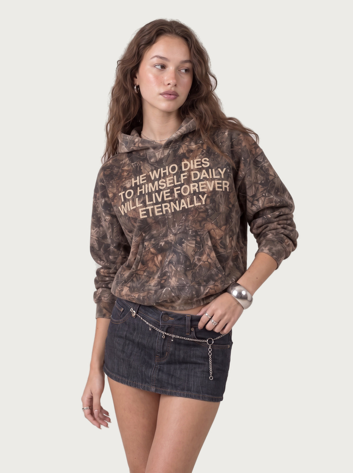 Camo Slogan Pullover Hoodie