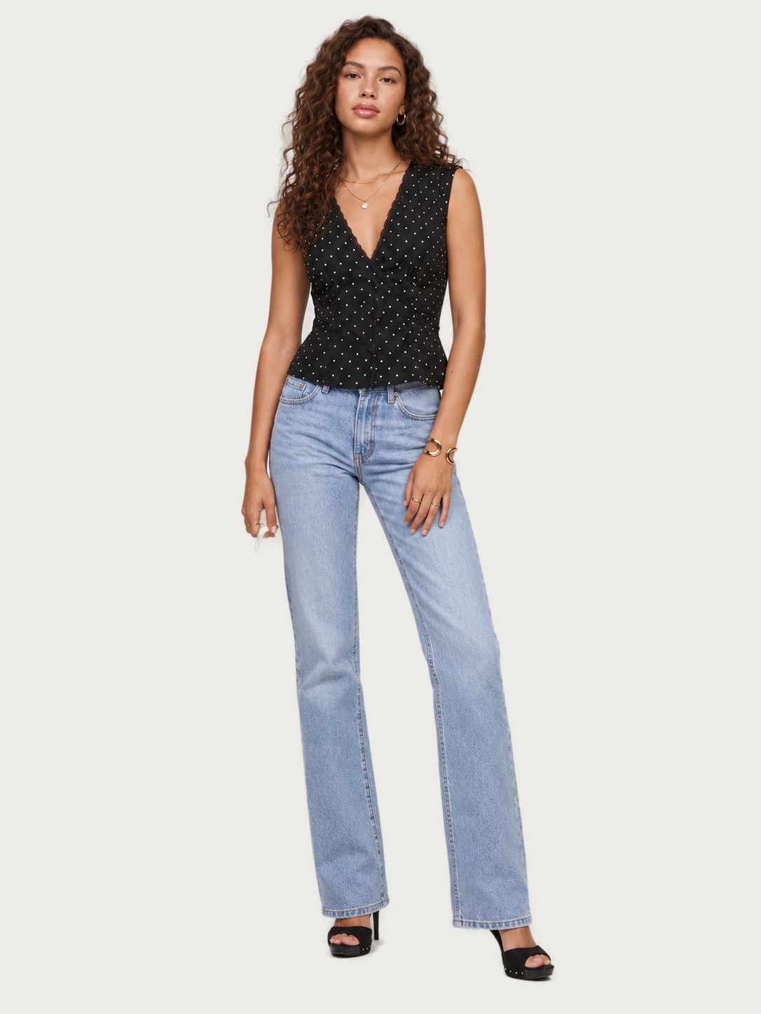 Black Polka Dot Wrap Top