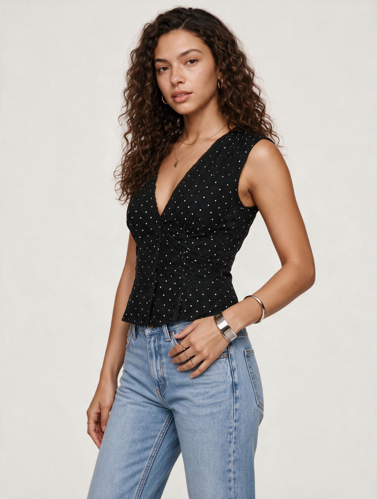 Black Polka Dot Wrap Top