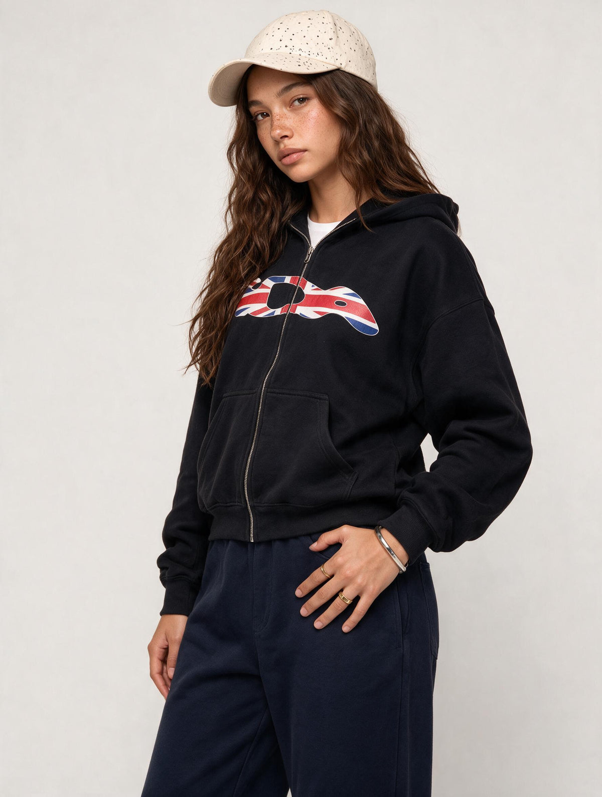 Black Union Jack Graphic Zip Hoodie