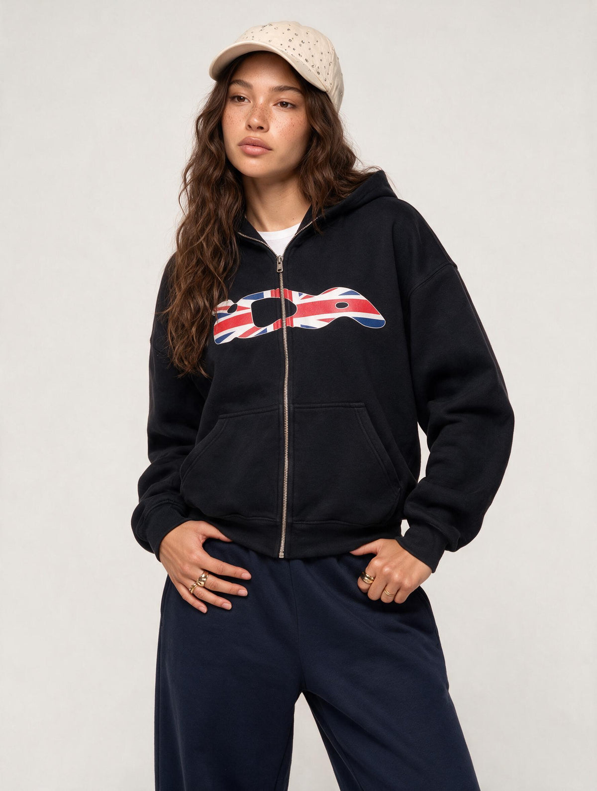 Black Union Jack Graphic Zip Hoodie