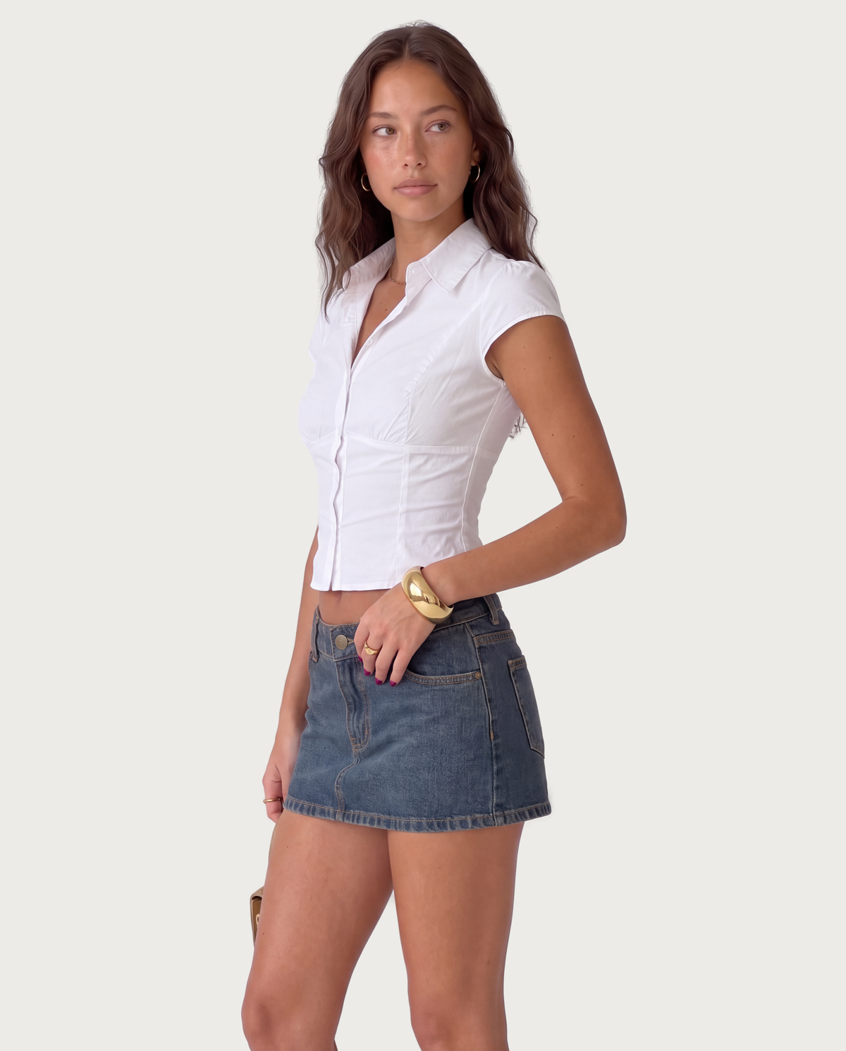 White Short Sleeve Button Front Shirt