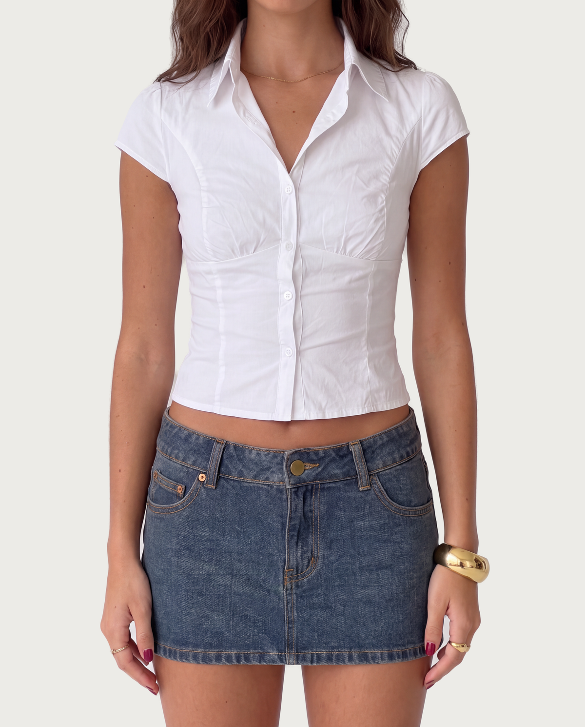White Short Sleeve Button Front Shirt