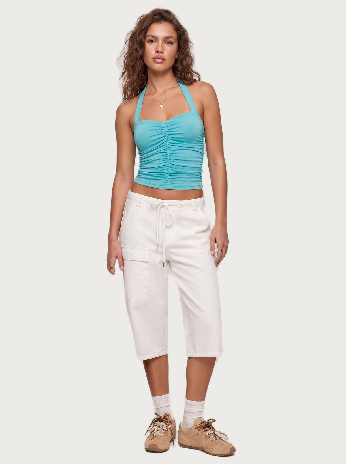 Turquoise Ruched Halter Top