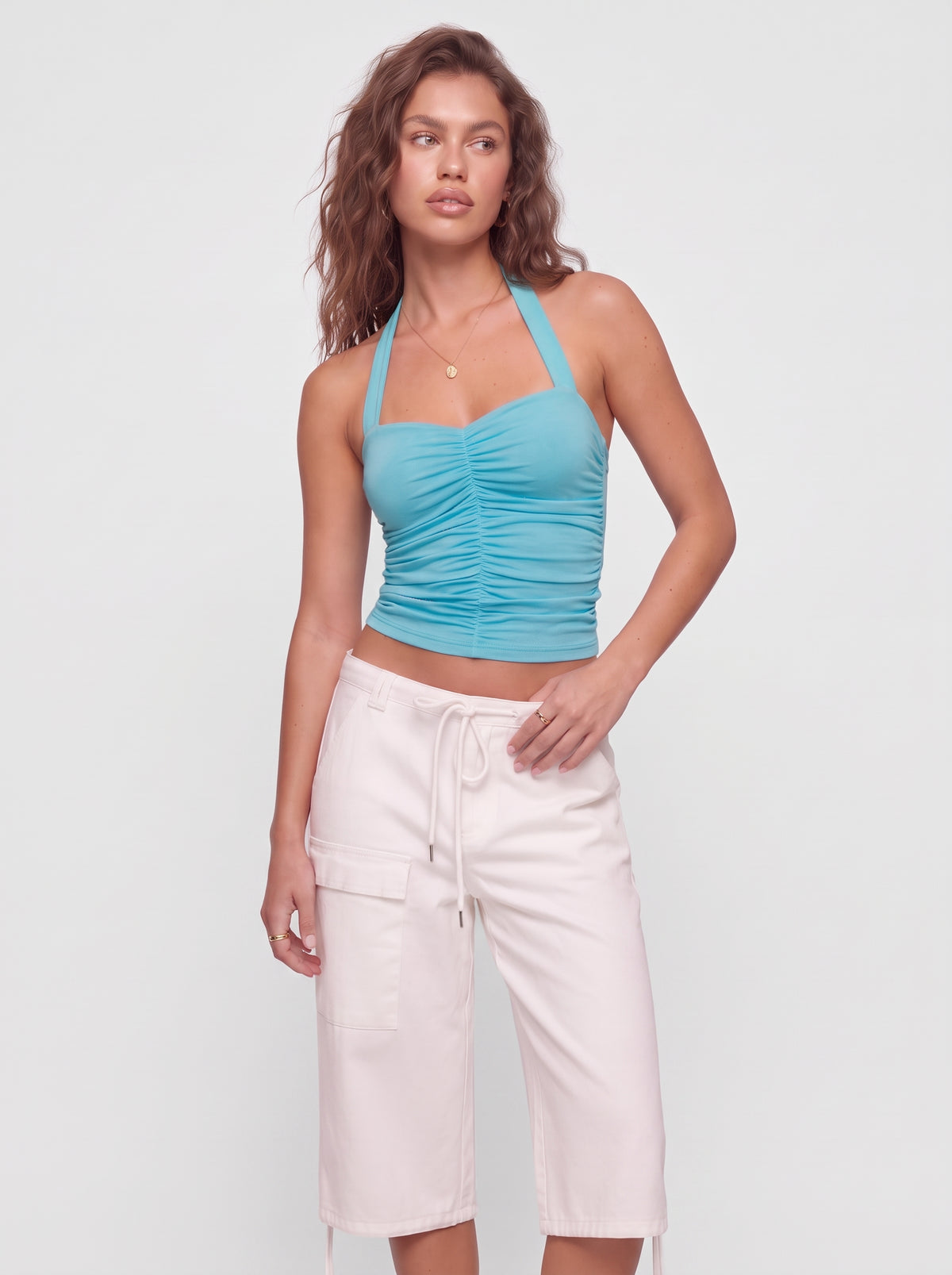Turquoise Ruched Halter Top