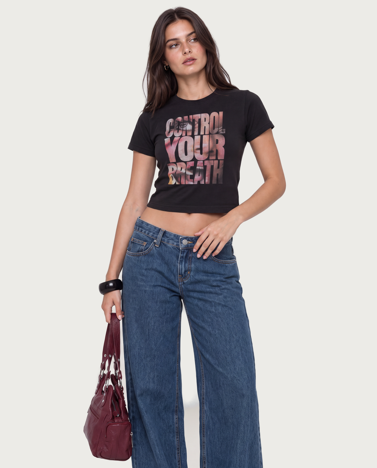 Black Control Your Breath Graphic Baby Tee