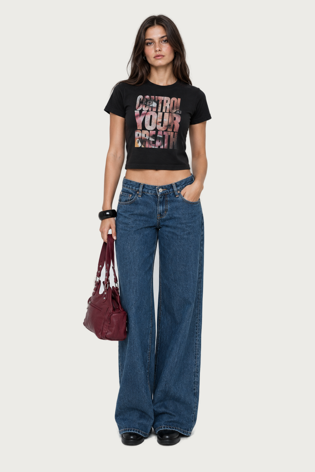 Black Control Your Breath Graphic Baby Tee