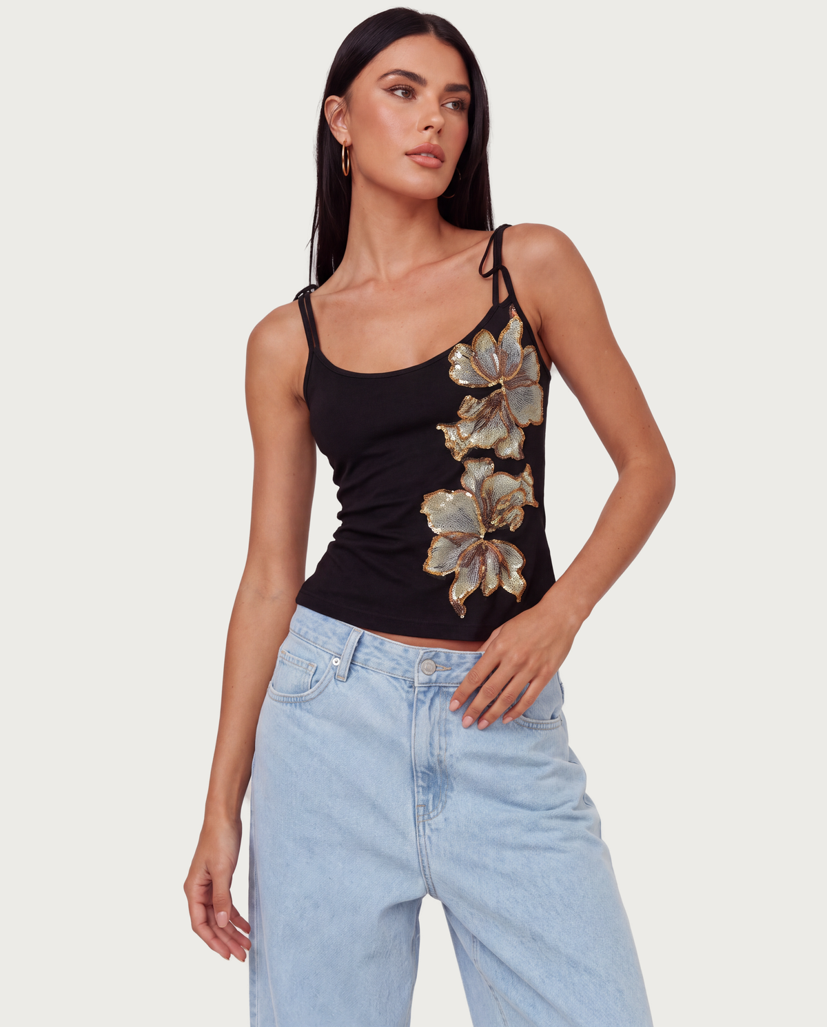 Black Gold Floral Applique Cami