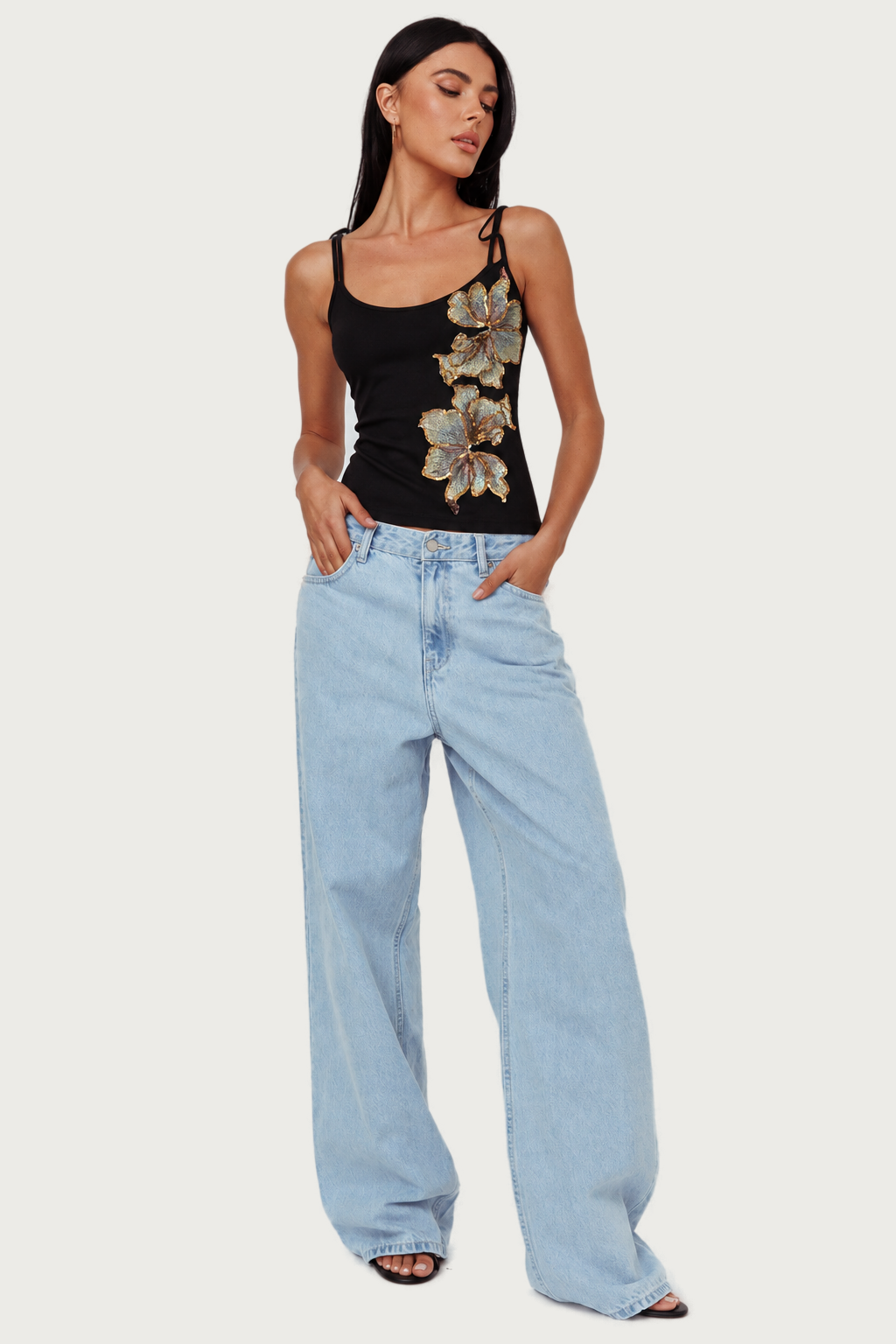 Black Gold Floral Applique Cami