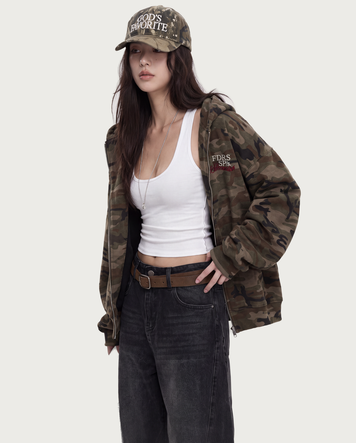 Camo Cropped Zip Hoodie