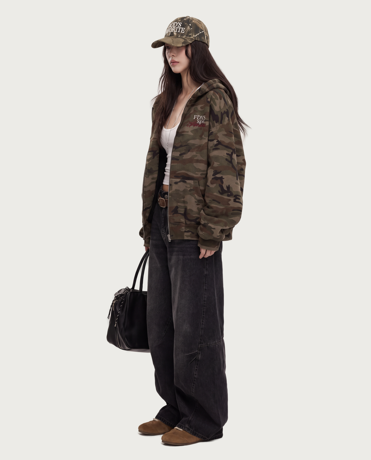 Camo Cropped Zip Hoodie