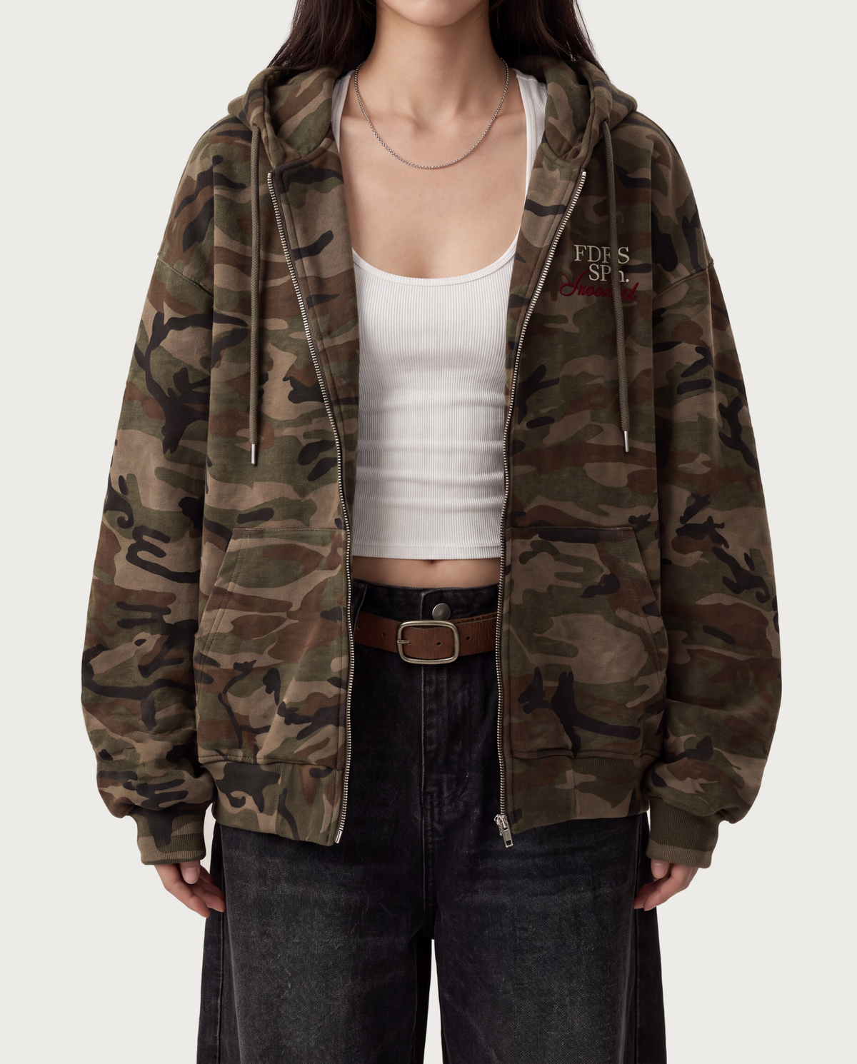 Camo Cropped Zip Hoodie