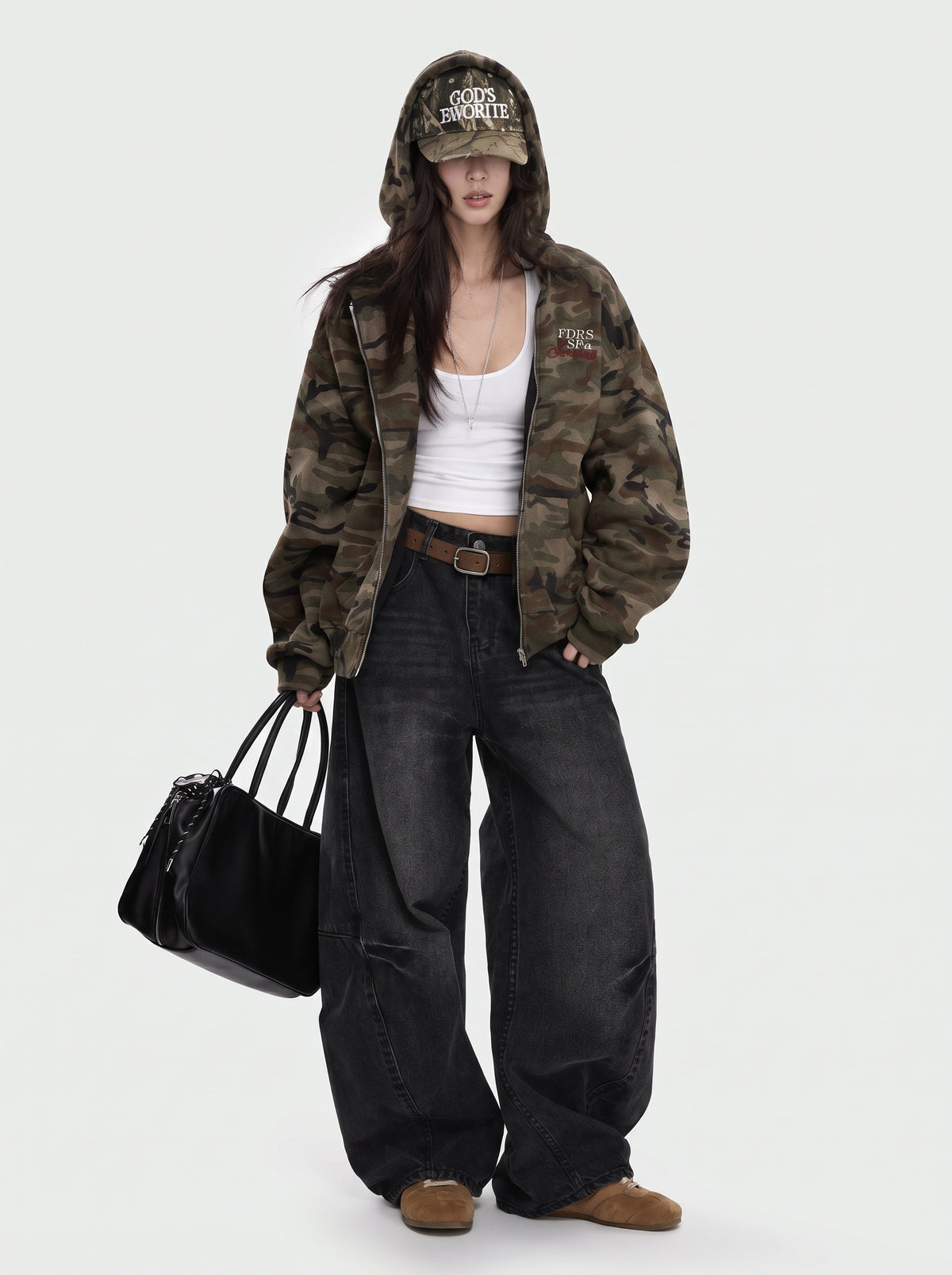 Camo Cropped Zip Hoodie