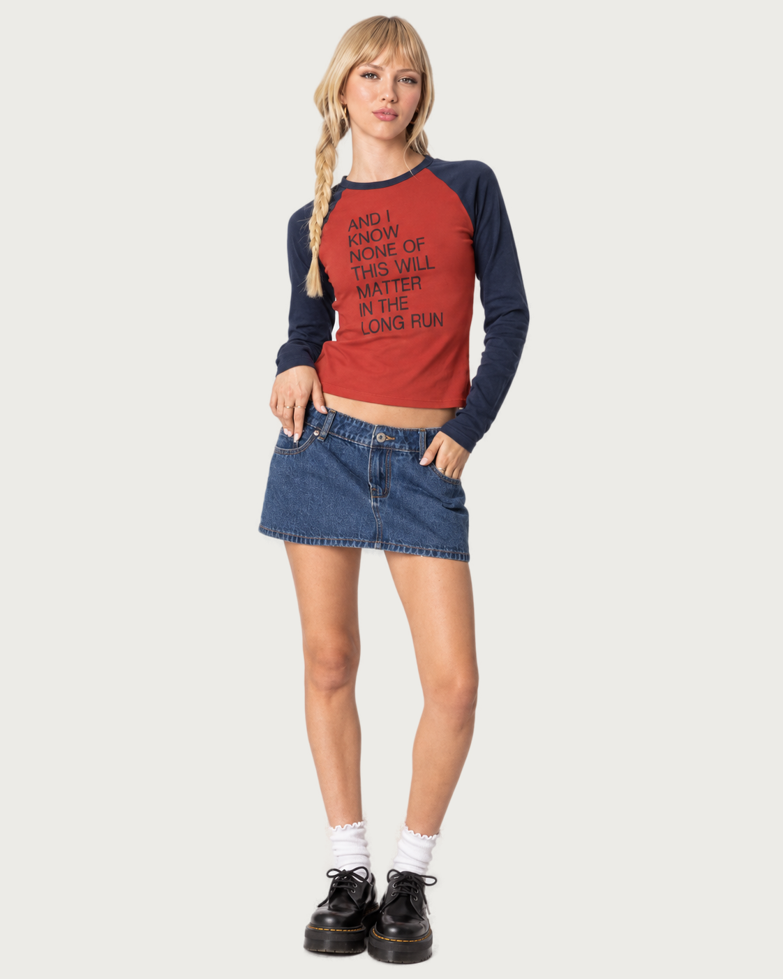 Red Contrast Sleeve Slogan Top