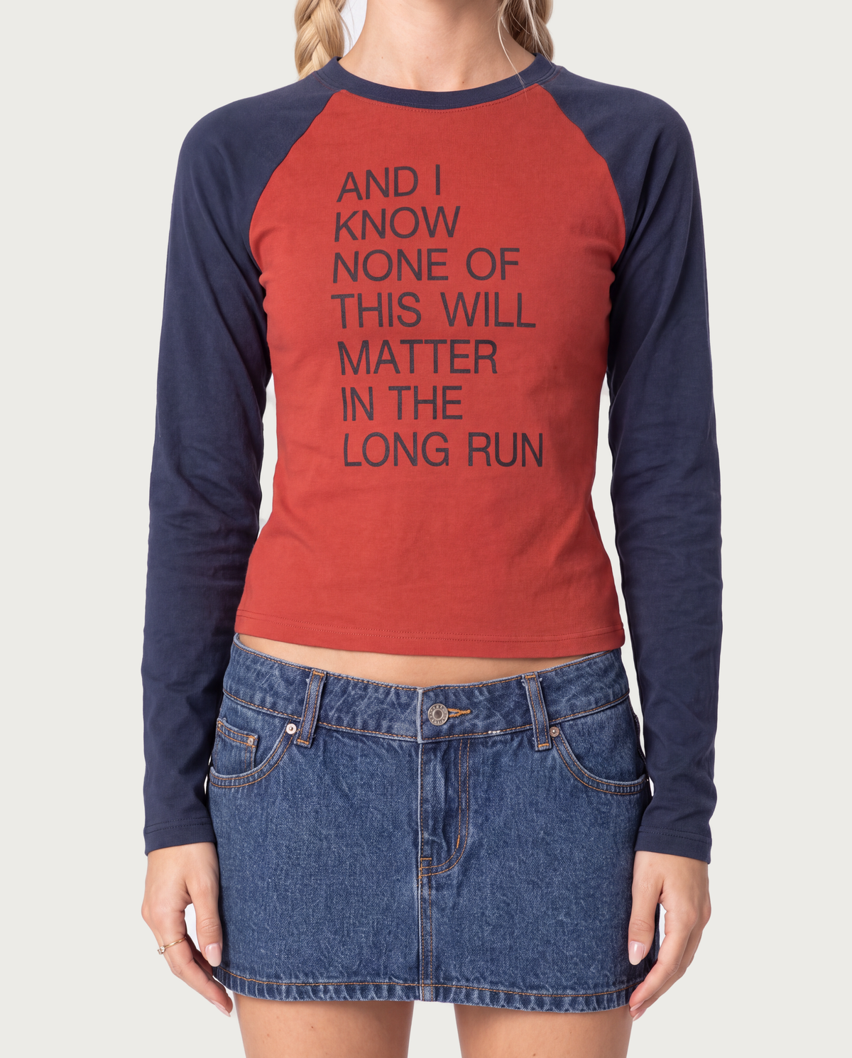 Red Contrast Sleeve Slogan Top