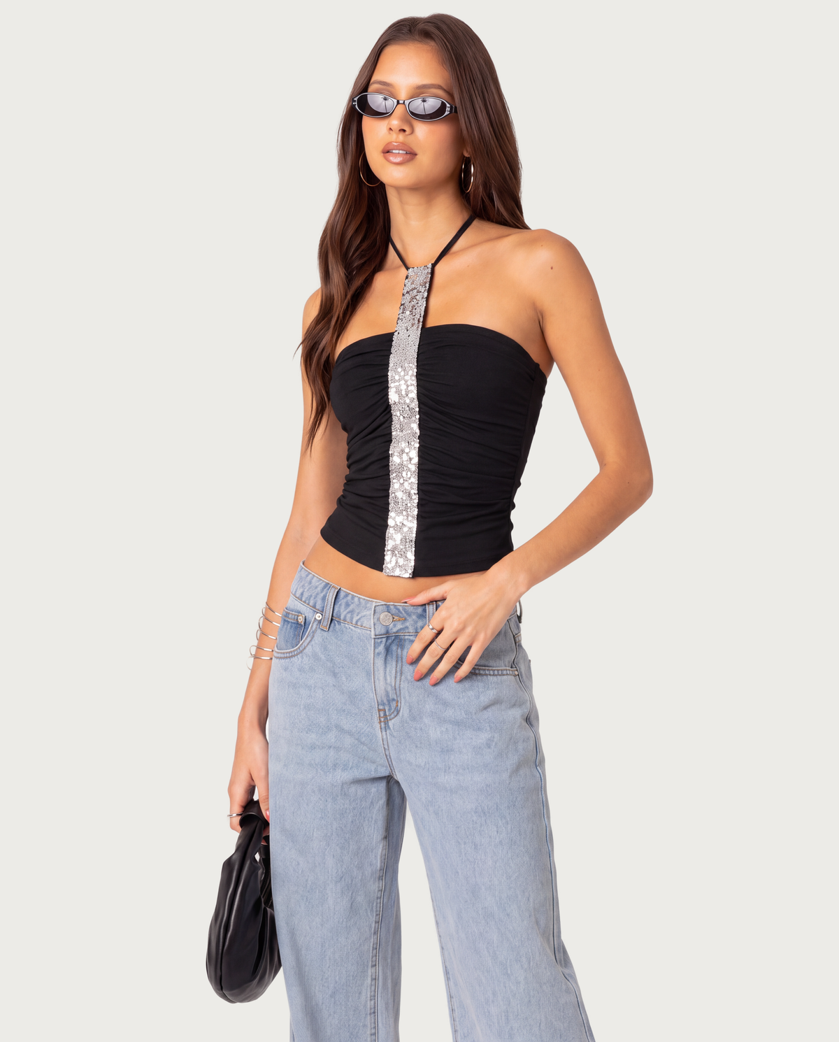 Black Embellished Halter Top