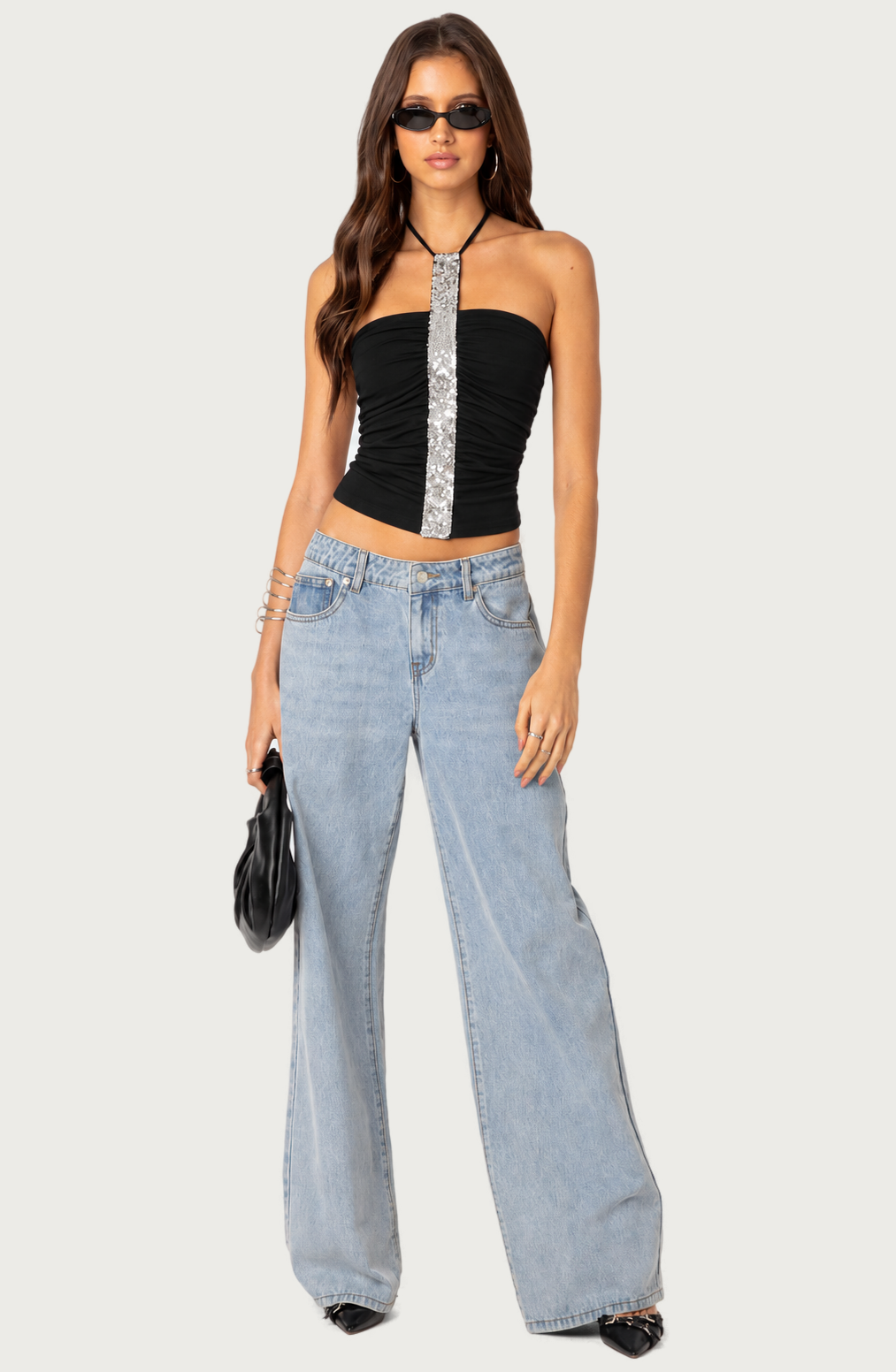 Black Embellished Halter Top