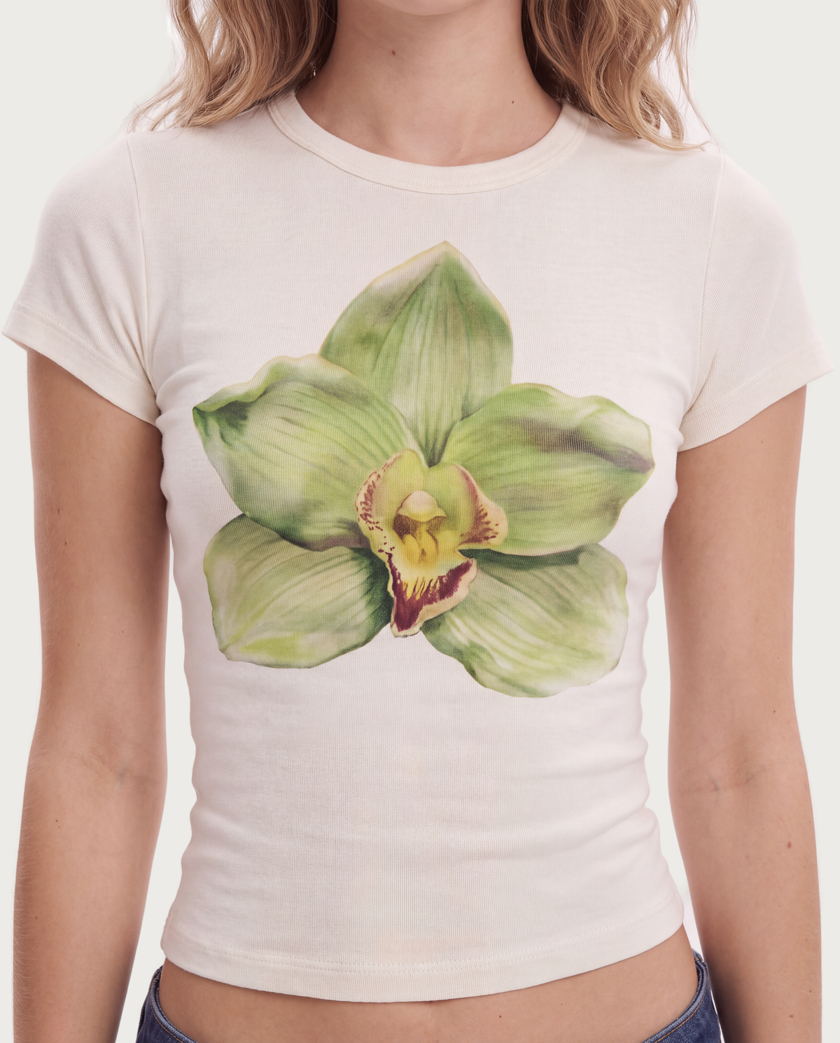 White Green Flower Graphic Baby Tee