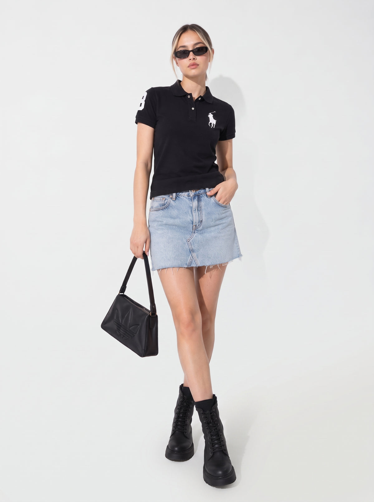 Black Cropped Polo Shirt