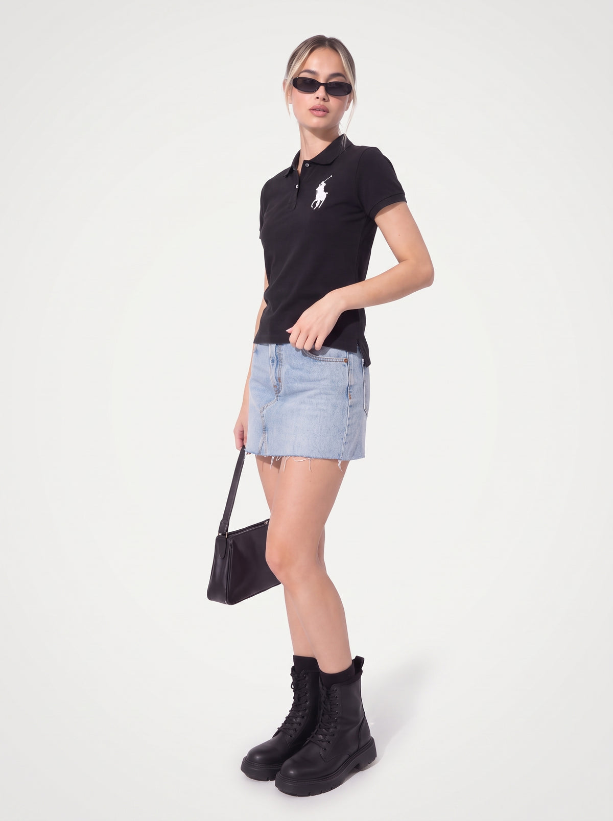 Black Cropped Polo Shirt