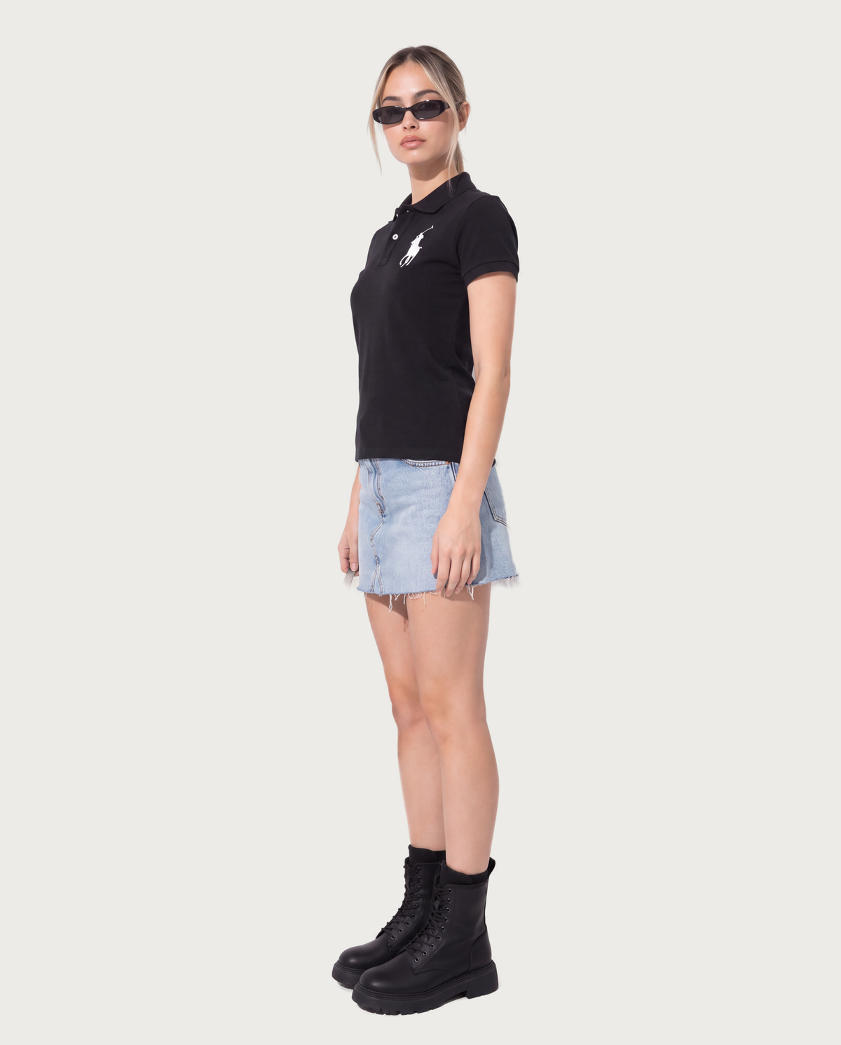 Black Cropped Polo Shirt