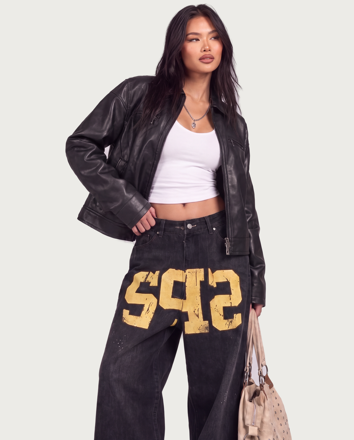 Black Yellow Letter Baggy Jeans