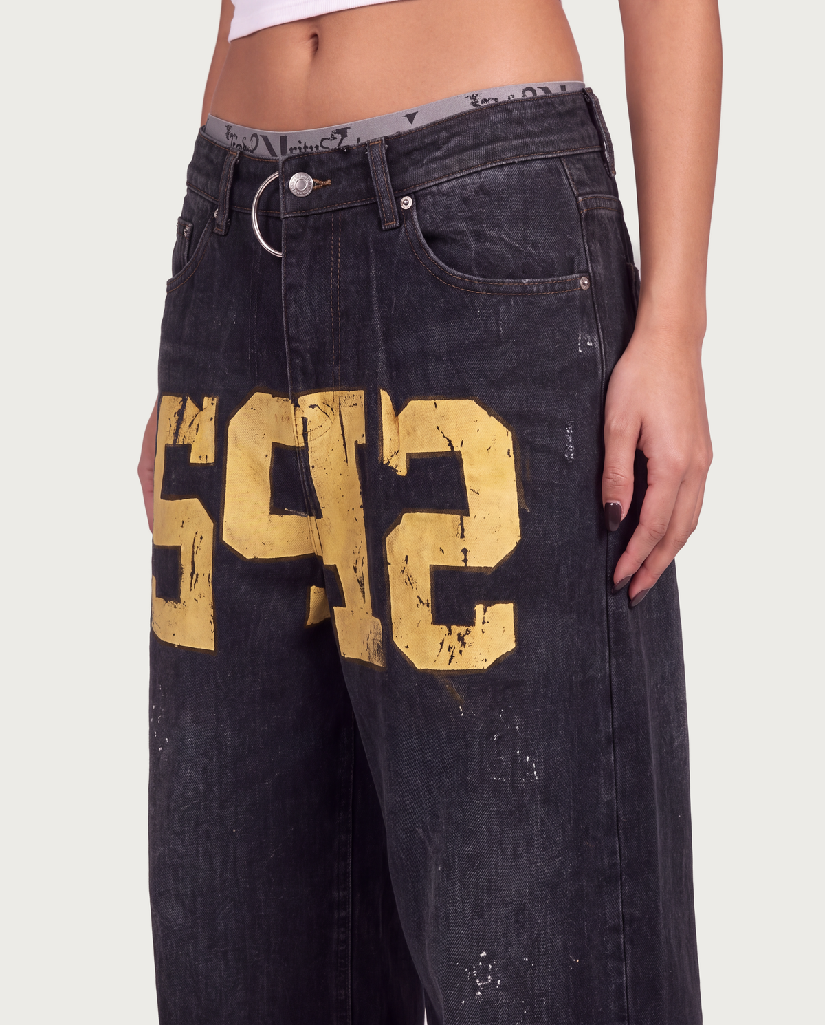 Black Yellow Letter Baggy Jeans