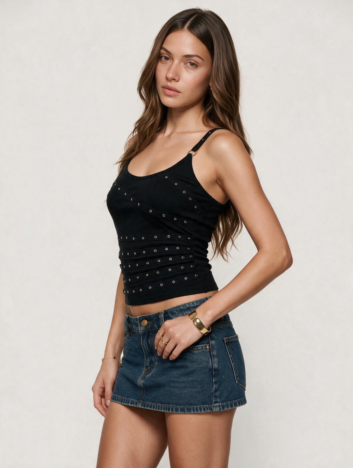 Black Eyelet Detail Cami Top