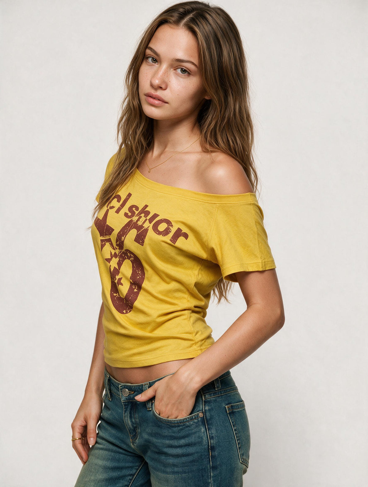 Navy No Shy Off Shoulder Graphic Tee