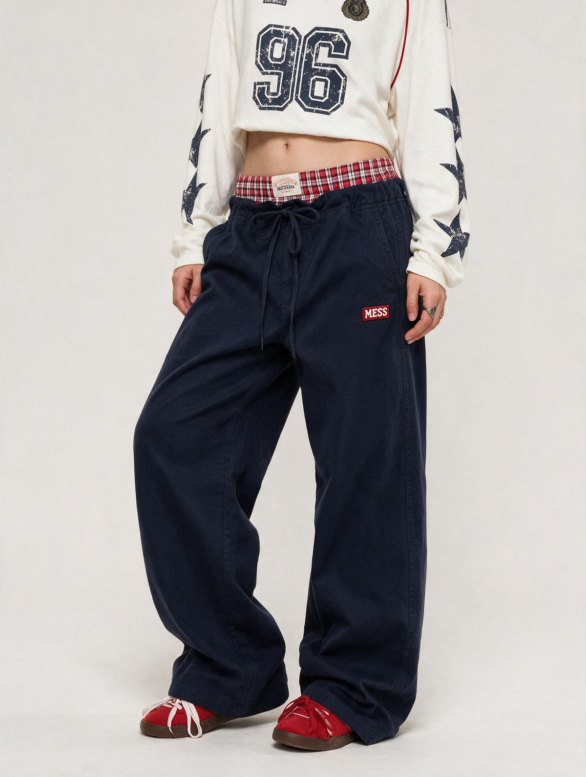 Navy Wide Leg Cargo Pants