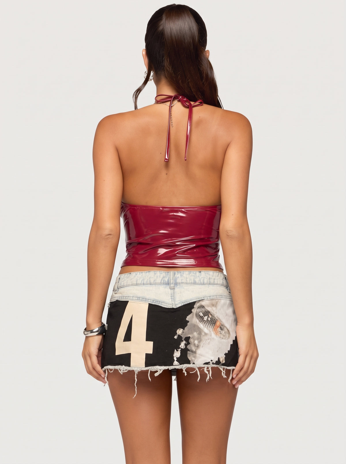 Number 4 Graphic Patchwork Denim Mini Skirt