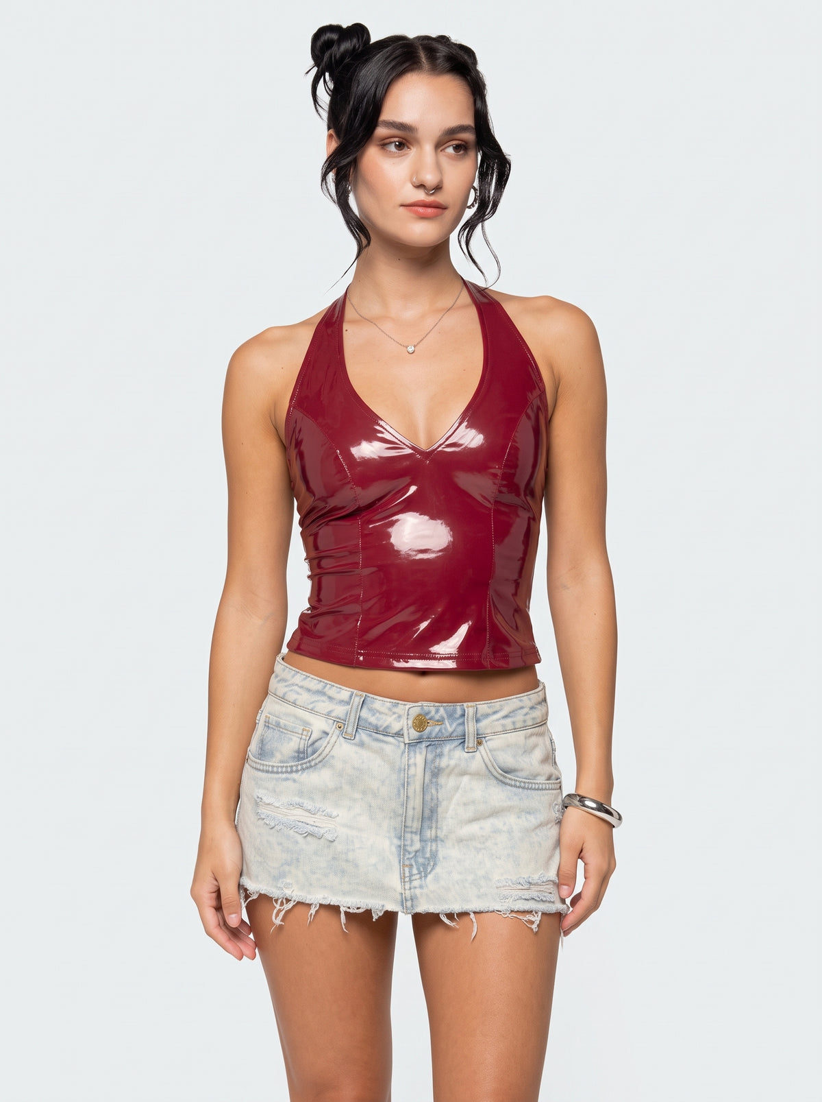Number 4 Graphic Patchwork Denim Mini Skirt