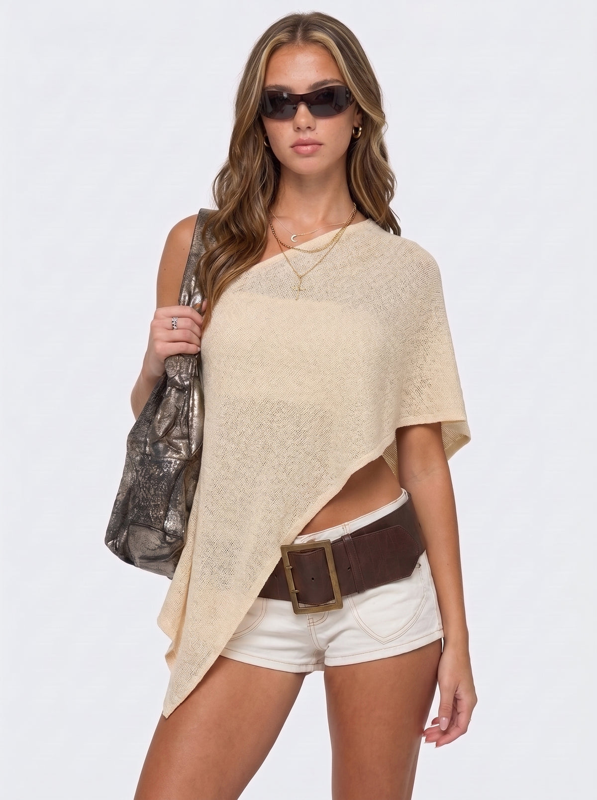 Asymmetric Knit Cape Poncho Top
