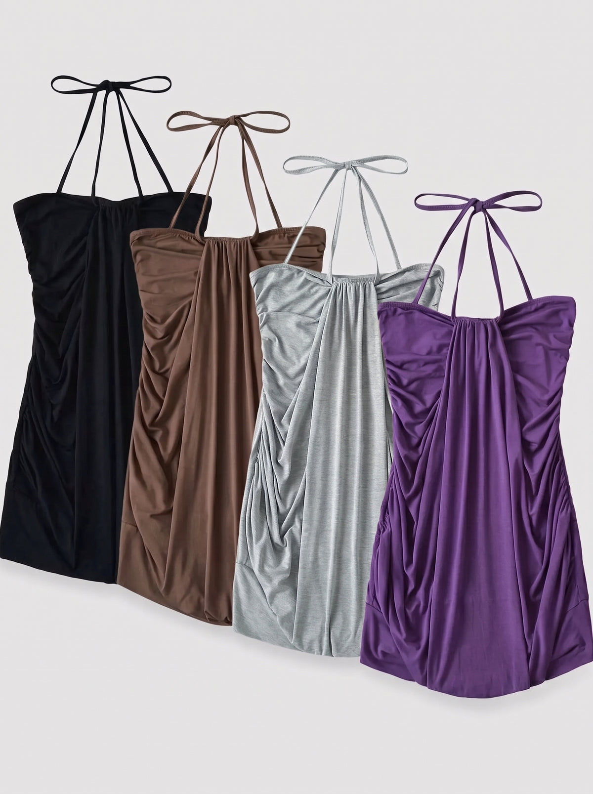 Ruched Tie Neck Mini Dress