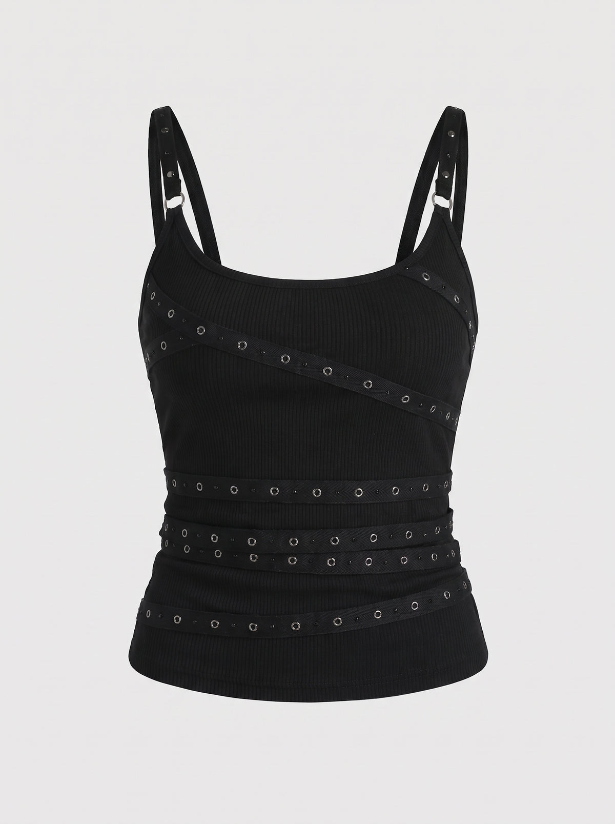 Studded Strap Ribbed Cami Top