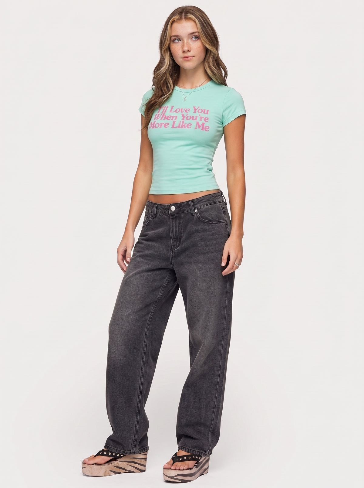 Mint Pink Slogan Baby Tee