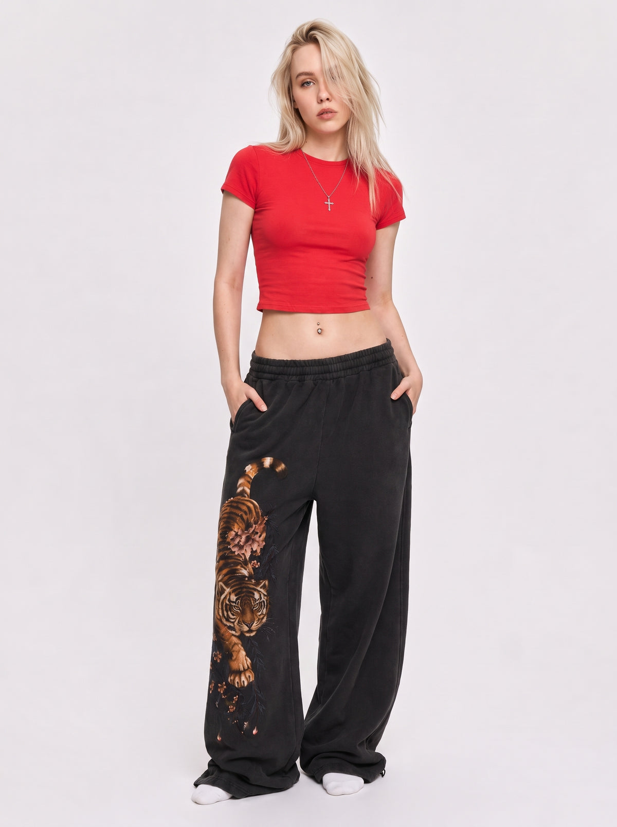 Black Tiger Graphic Wide Leg Sweatpants