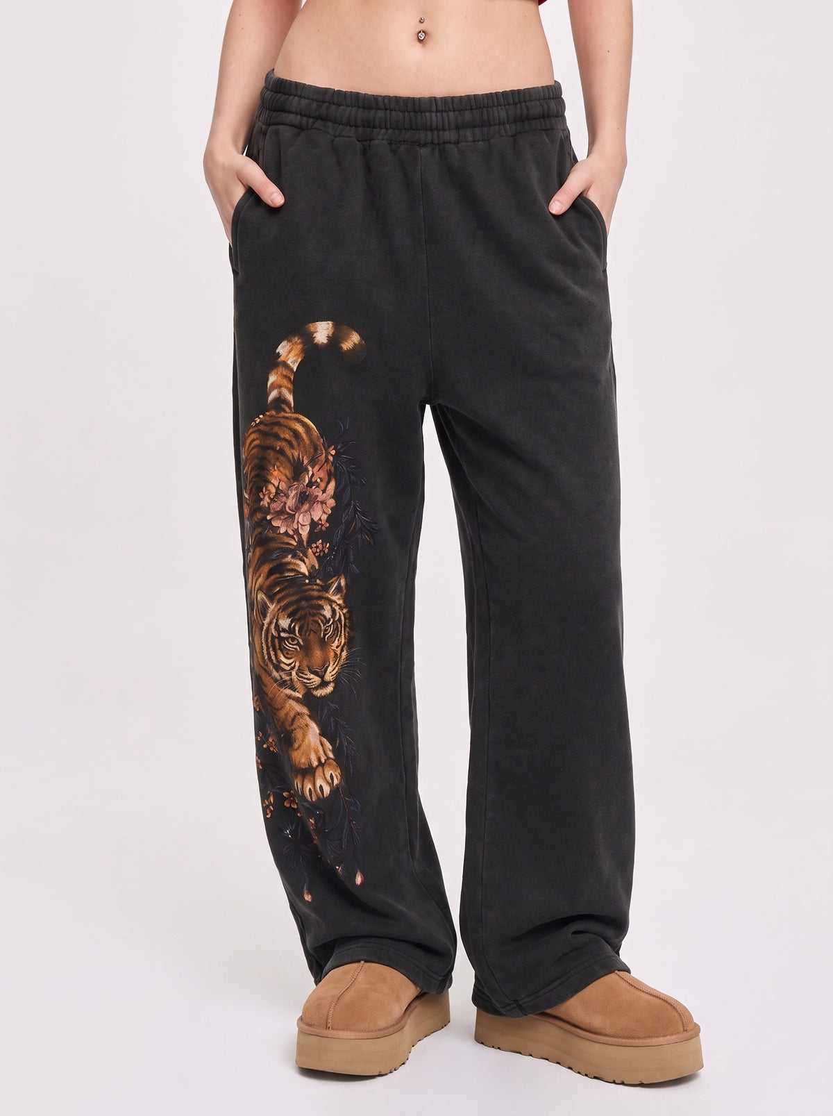 Black Tiger Graphic Wide Leg Sweatpants