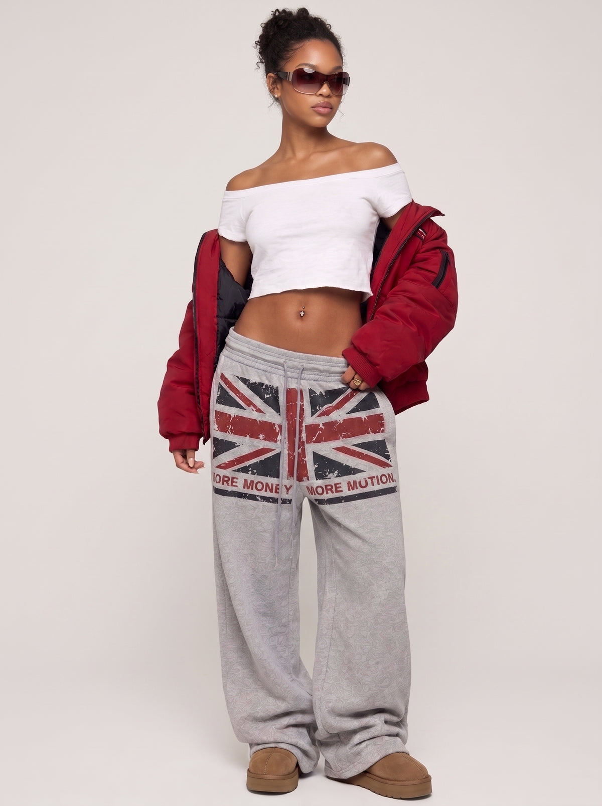 Washed Grey Flag Print Sweatpants