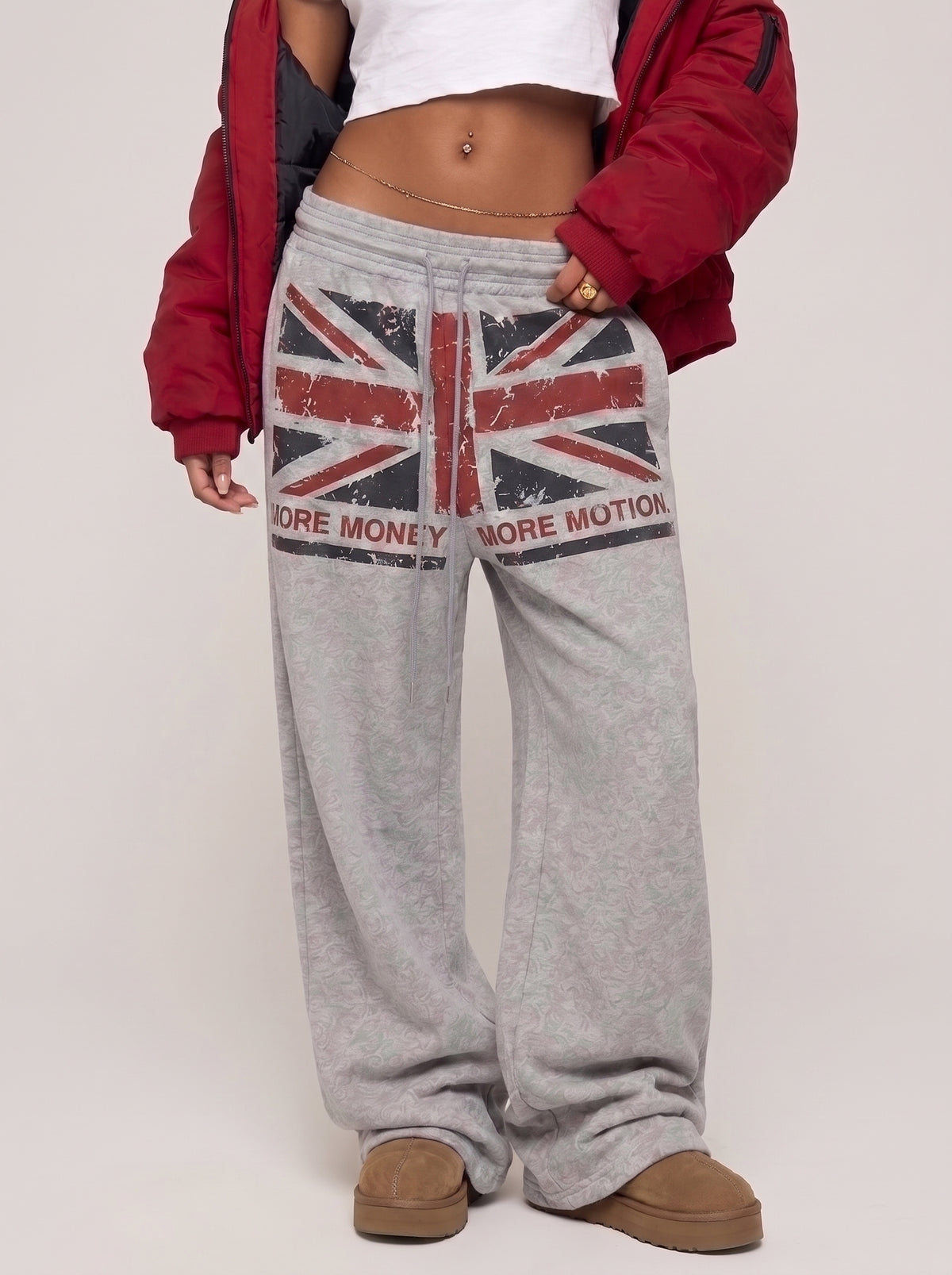 Washed Grey Flag Print Sweatpants