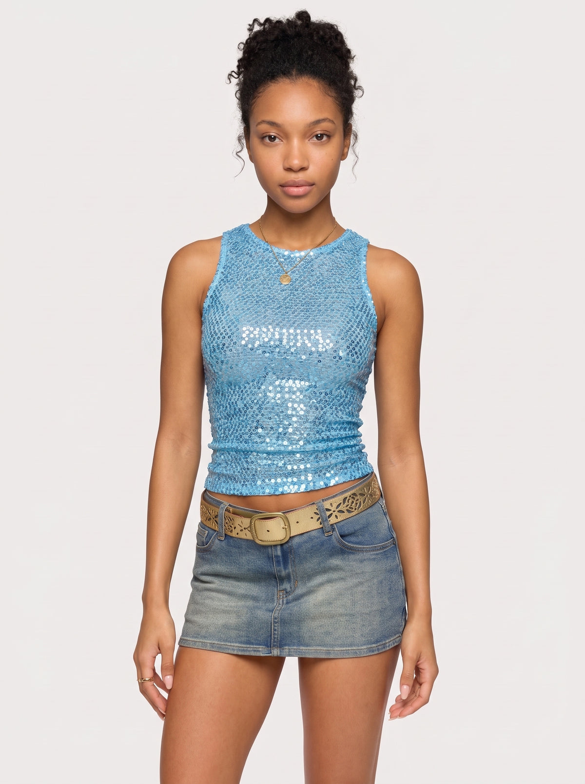 Sequin Round Neck Sleeveless Top