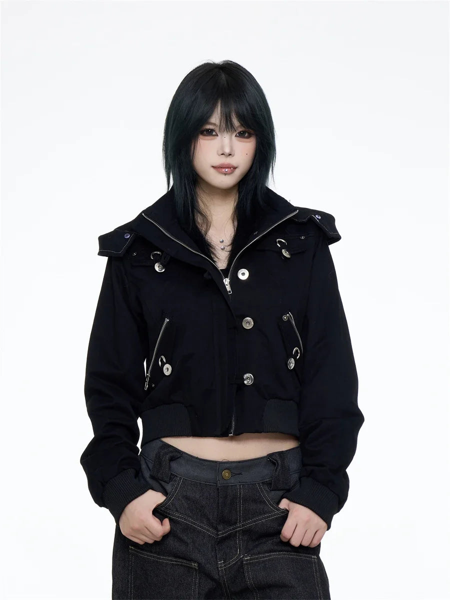 Black Crop Parkas Jakcet Top – Tops