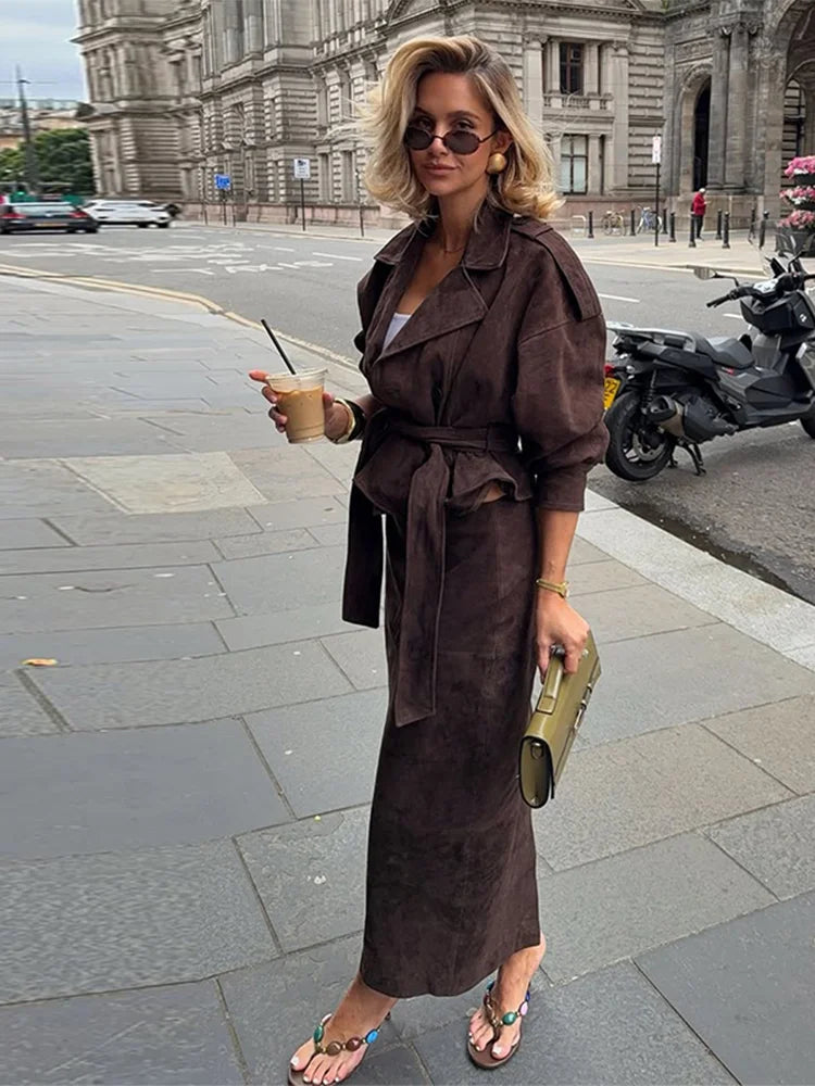 Brown Suede Trench Coat Jacket – Jackets