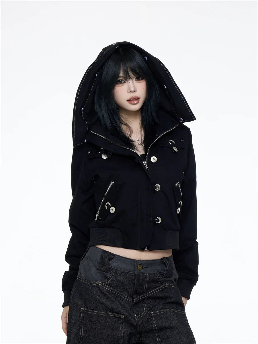 Black Crop Parkas Jakcet Top – Tops