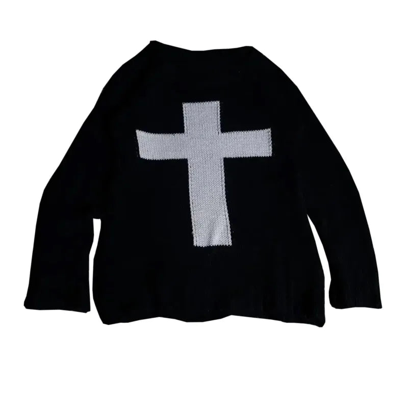 Retro Cross Tee Sweater – Black Sweaters