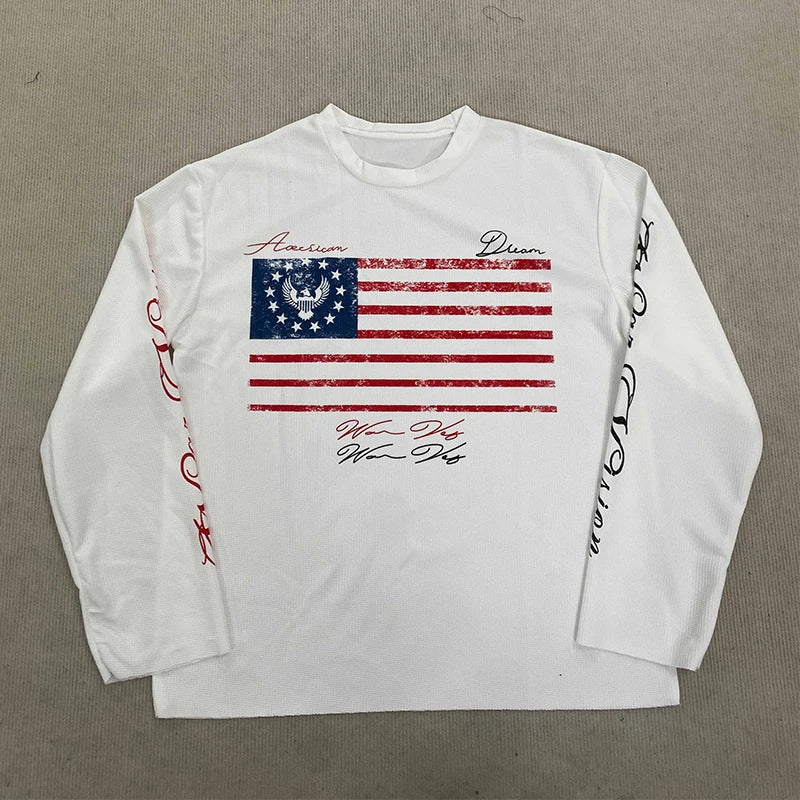 American Streetwear Long Sleeve Top – White Tops