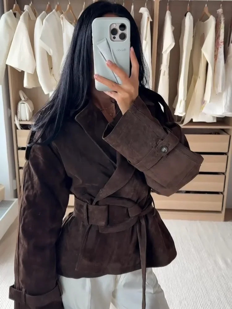 Brown Suede Trench Coat Jacket – Jackets